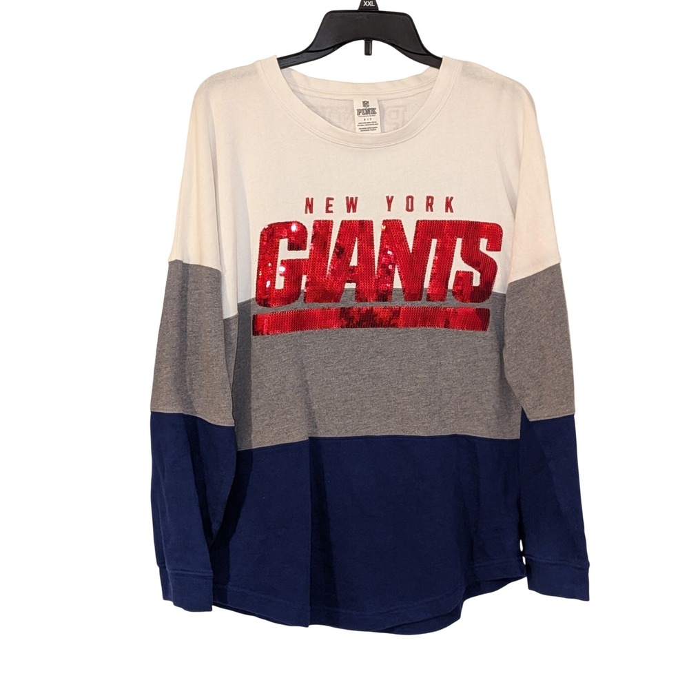 PINK Victoria's Secret NFL New York Giants Sequin Colorblock Shirt Small